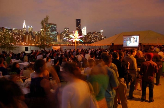 Event crowd and skyline at Water Taxi Beach